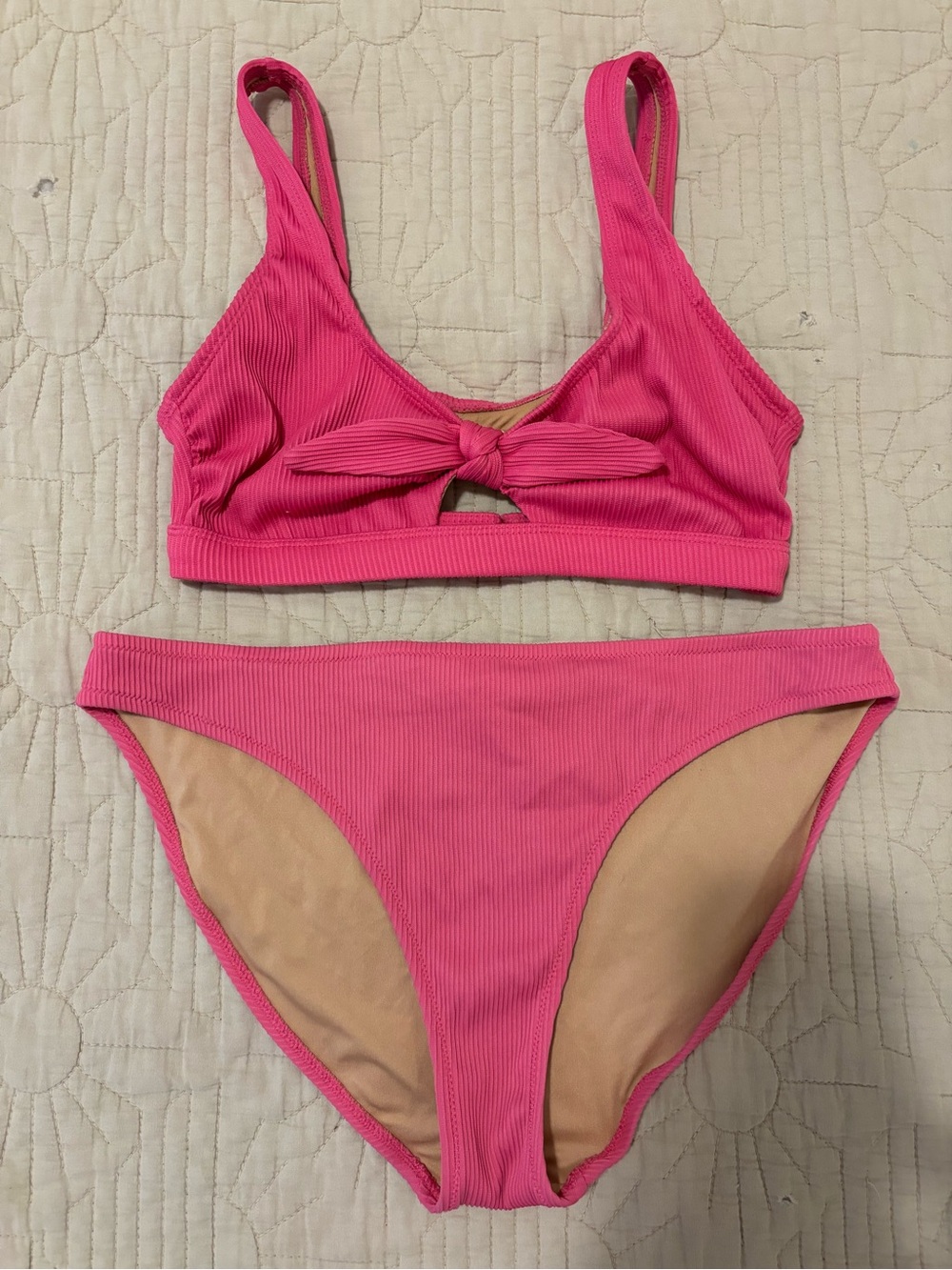 Hot Pink Ribbed Knot-Front Bikini